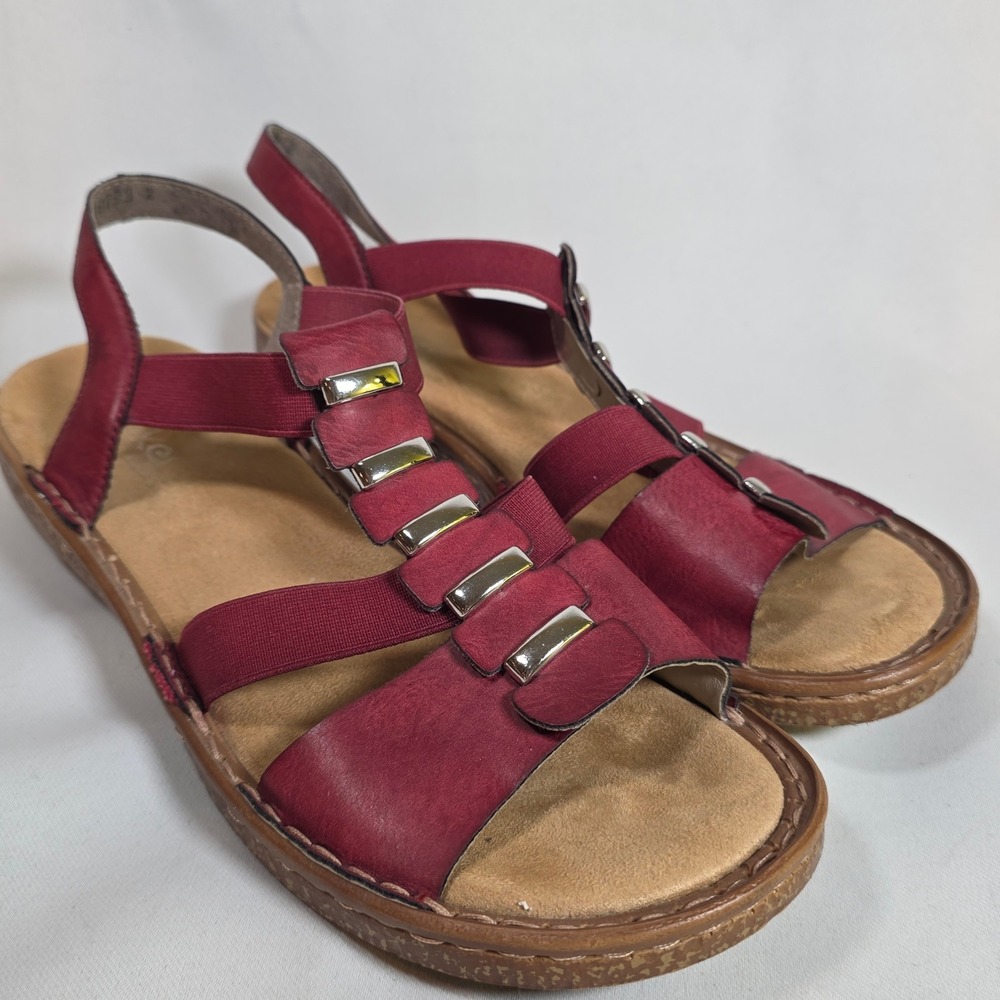 RIEKER Antistress Womens 40 US 9.5 Burgundy Leather T-Strap Slingback Sandals